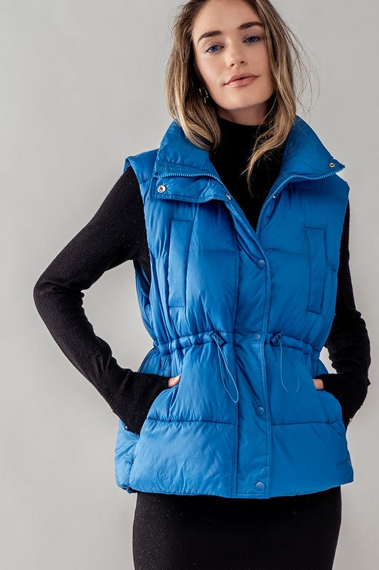 HIGH NECK TOGGLE WAIST PUFFER VEST