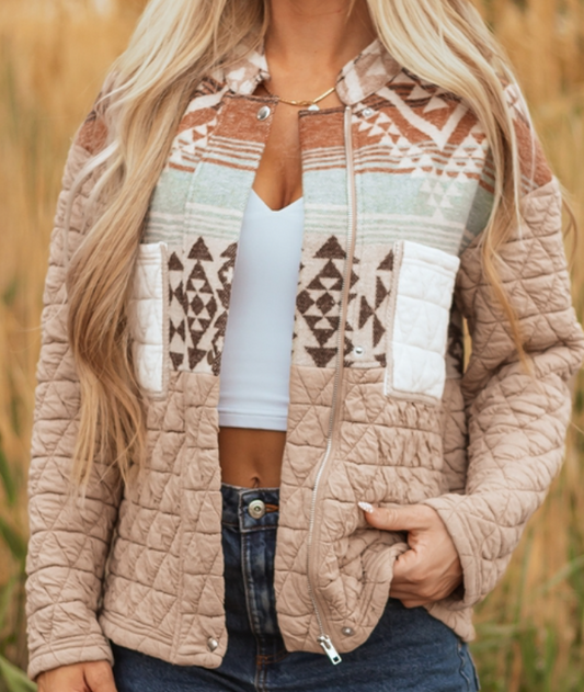 Geometric Aztec Patchwork Quilted Jacket