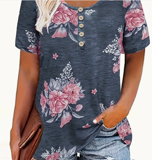 Blue Button up Floral Blouse
