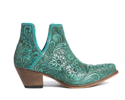 High Mesa Hand-tooled Booties in Turquoise