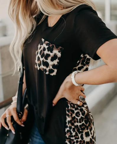 Leopard Print V Neck Blouse