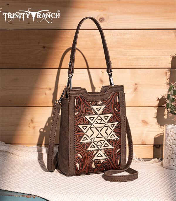 Trinity Ranch Floral Aztec Tooled Mini Tote/Crossbody TR190-1821CF