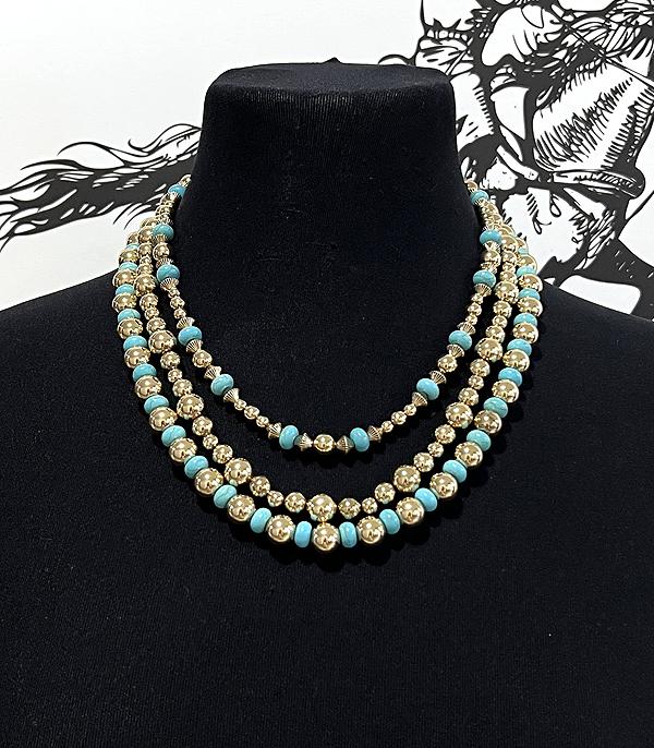 Turquoise Gold Bead Necklace