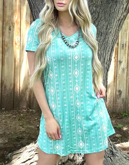 WALKING IN TURQUOISE DRESS