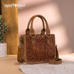TR192-8800 Trinity Ranch Floral Tooled Collection Mini Tote/Crossbody - Light Brown