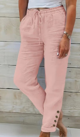 Solid Color Lace Button Decor Casual Pants