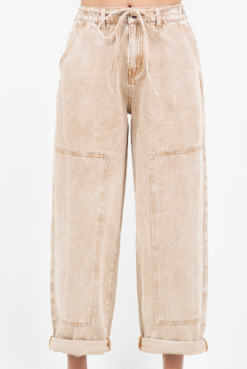 COLOR WASHED BARREL FIT PANTS