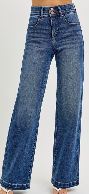 Tummy Control Elastic High Rise Wide Double Waist Risen Jeans RDP5919