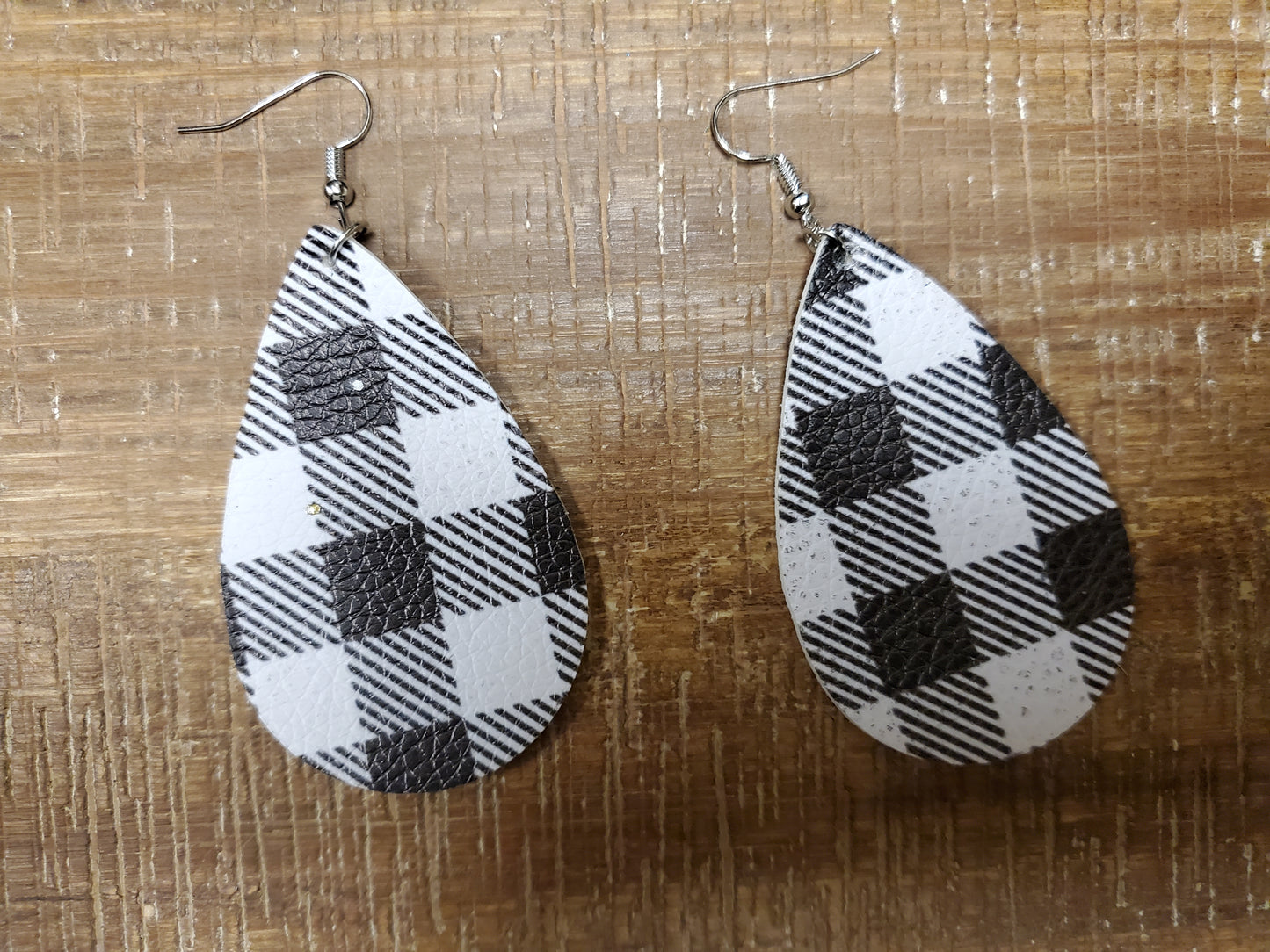 Black Plaid Tear Drop Earrings