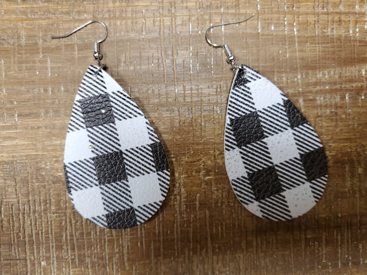 Black Plaid Tear Drop Earrings