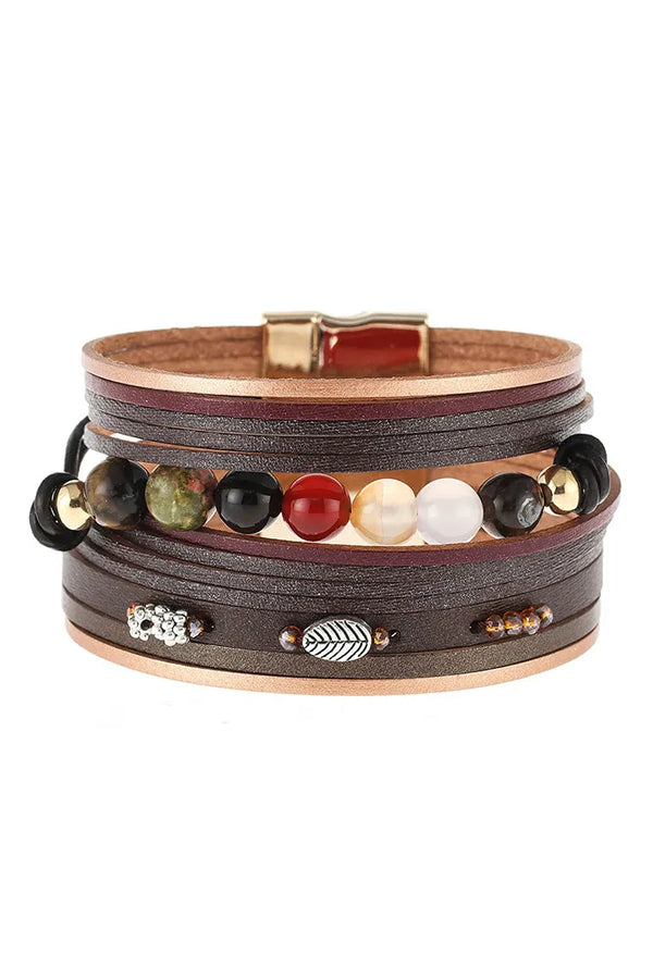 Stones and Beads Leather Bracelet