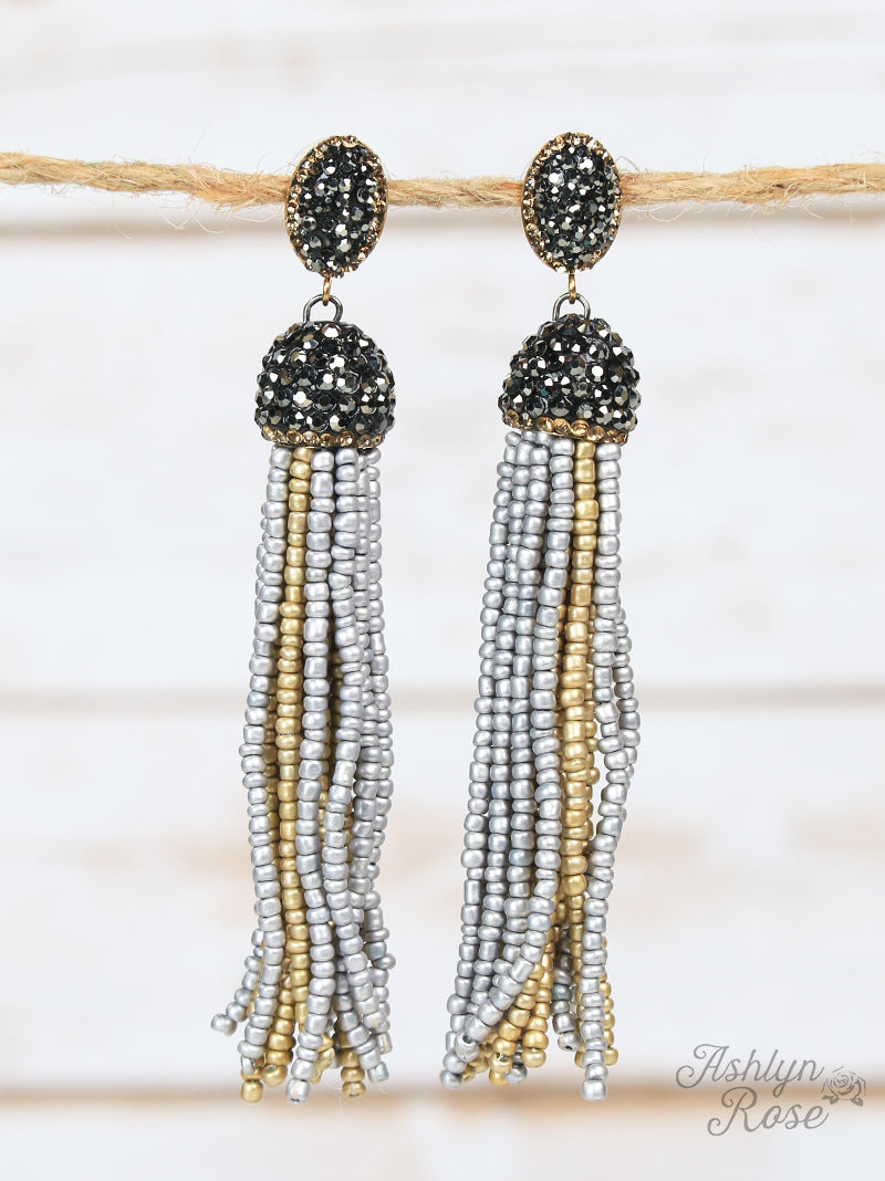 Grey Miss Fancy Tassel Earrings