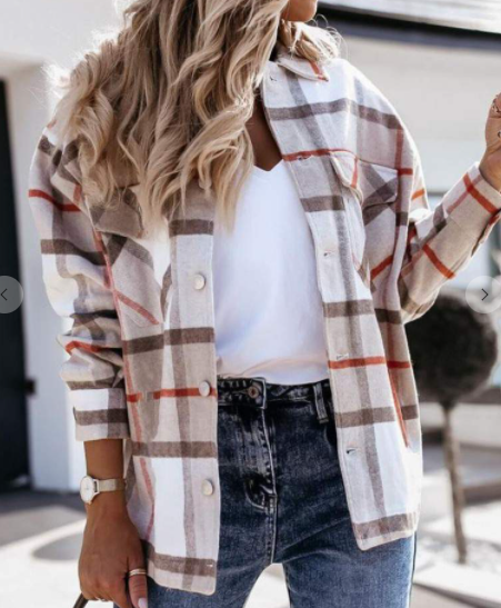 Plaid Print Long Sleeve Button Up Shacket
