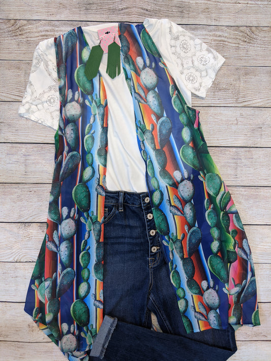 Sleeveless Cactus Kimono with Pockets