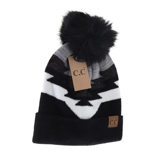 Aztec Natural Faux Fur Pom C.C Beanie
