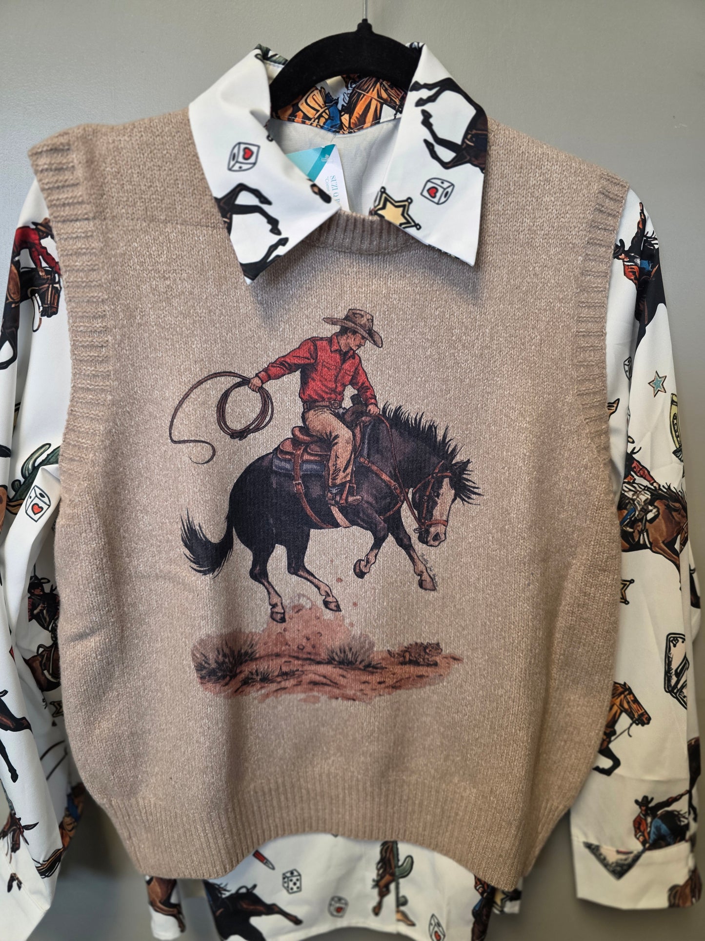 Tan Bucking Horse Vest