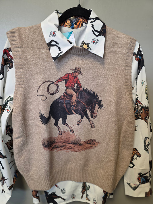 Tan Bucking Horse Vest