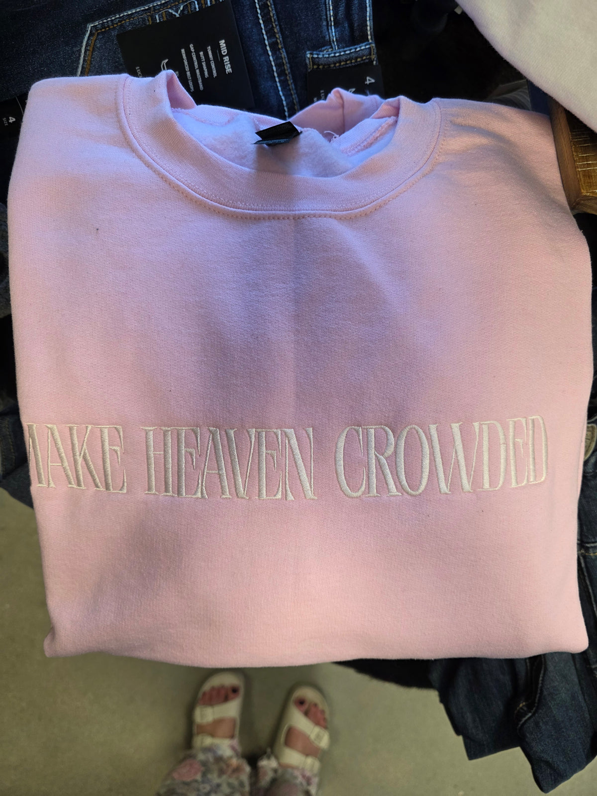 Make Heaven Crowded Embroidered Fleece Sweatshirt