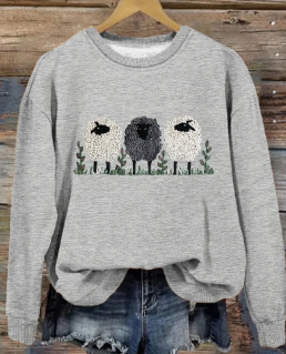 Cozy Sheep Print Pullover Sweatshirt