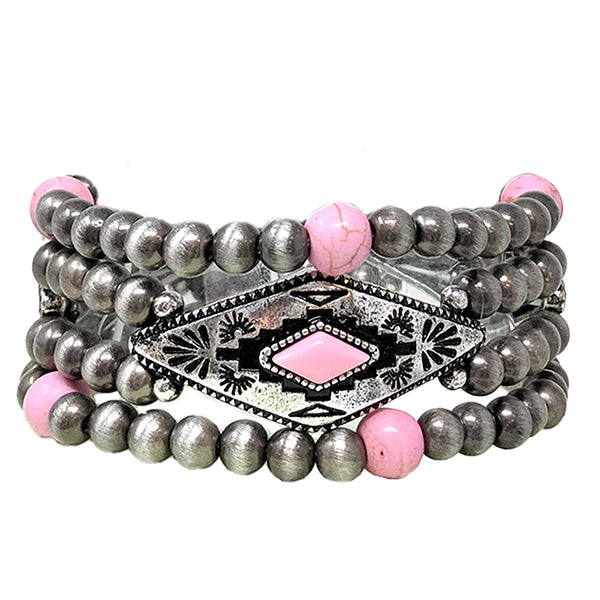 Grey and Pink Beaded Bracelet