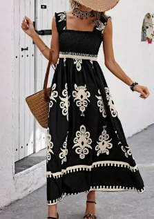 Graphic Print Wide Strap Dress