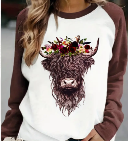 Cow Print Pullover Sweatshirt