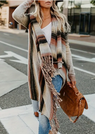 Chic Striped Poncho Cardigan