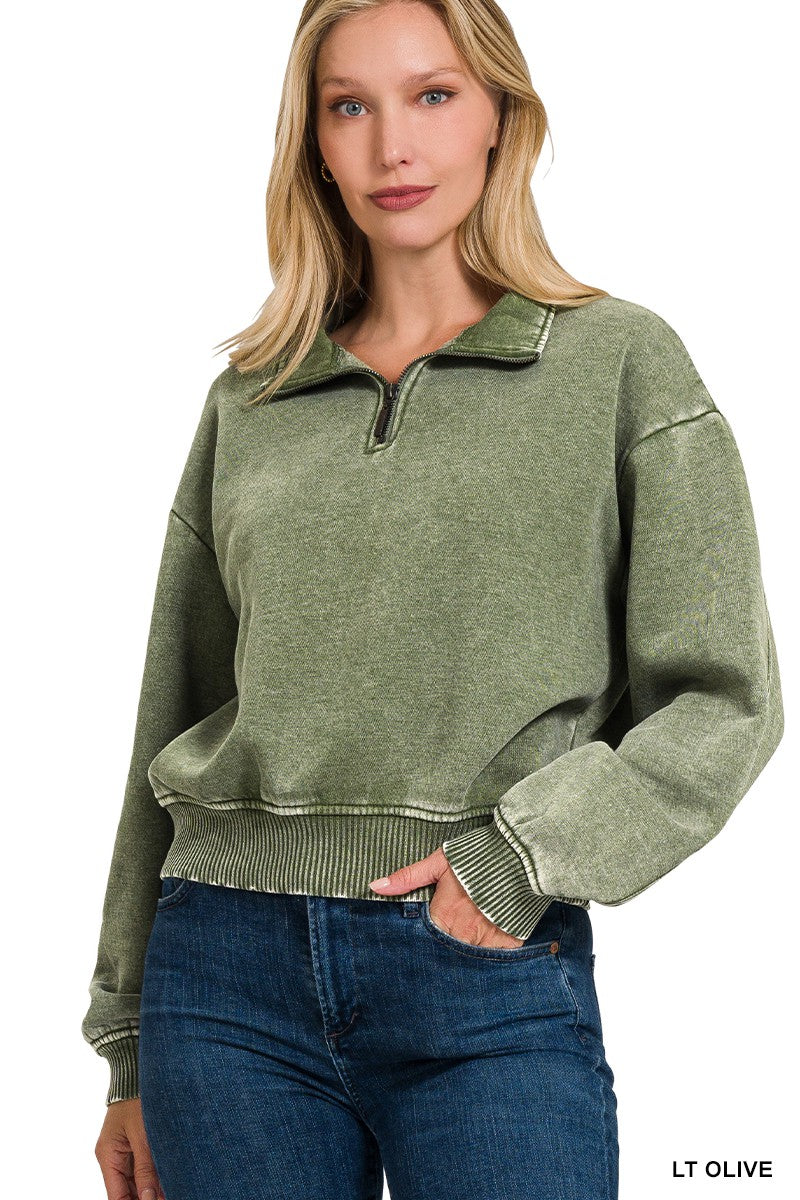 Acid Wash Fleece Half Zip Pullover