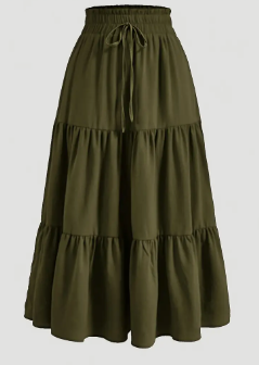 Floral Ruffle Layered Hem Drawstring Skirt