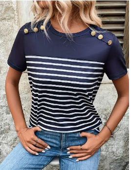 Striped Print Crew Neck T-Shirt