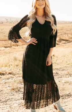 VICTORIAN LACE MAXI DRESS BLACK