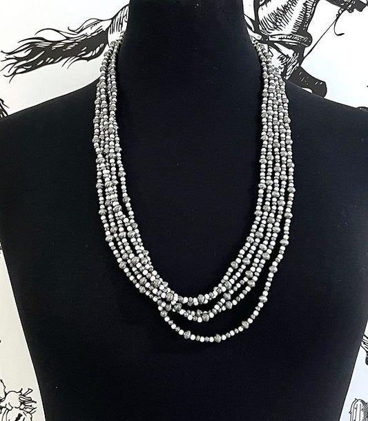 Navajo Pearl Bead Multi Strand Necklace Silver