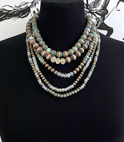 Western Navajo Pearl Bead  Patina Necklace