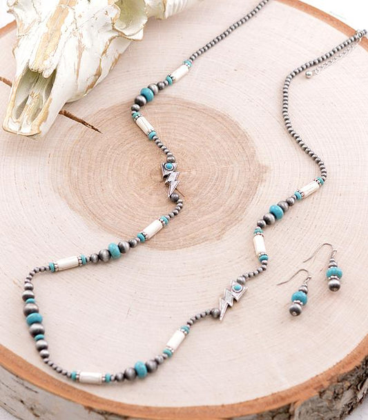 Lihgning Bolt Concho Turquoise Navajo Pearl Necklace