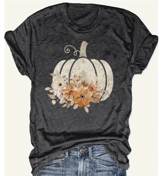 White Pumpking & Flowers T-Shirt