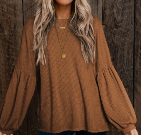 Faux Knit Jacquard Puffy Long Sleeve Top