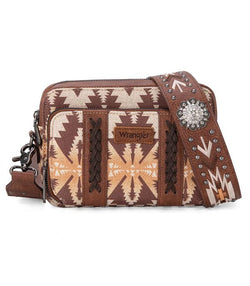 Wrangler Aztec Printed Crossbody Purse With Wallet Compartment