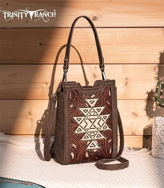 Trinity Ranch Floral Aztec Tooled Mini Tote/Crossbody  TR190-1821CF