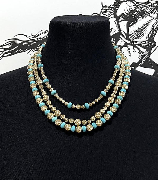 Turquoise Gold Bead Necklace