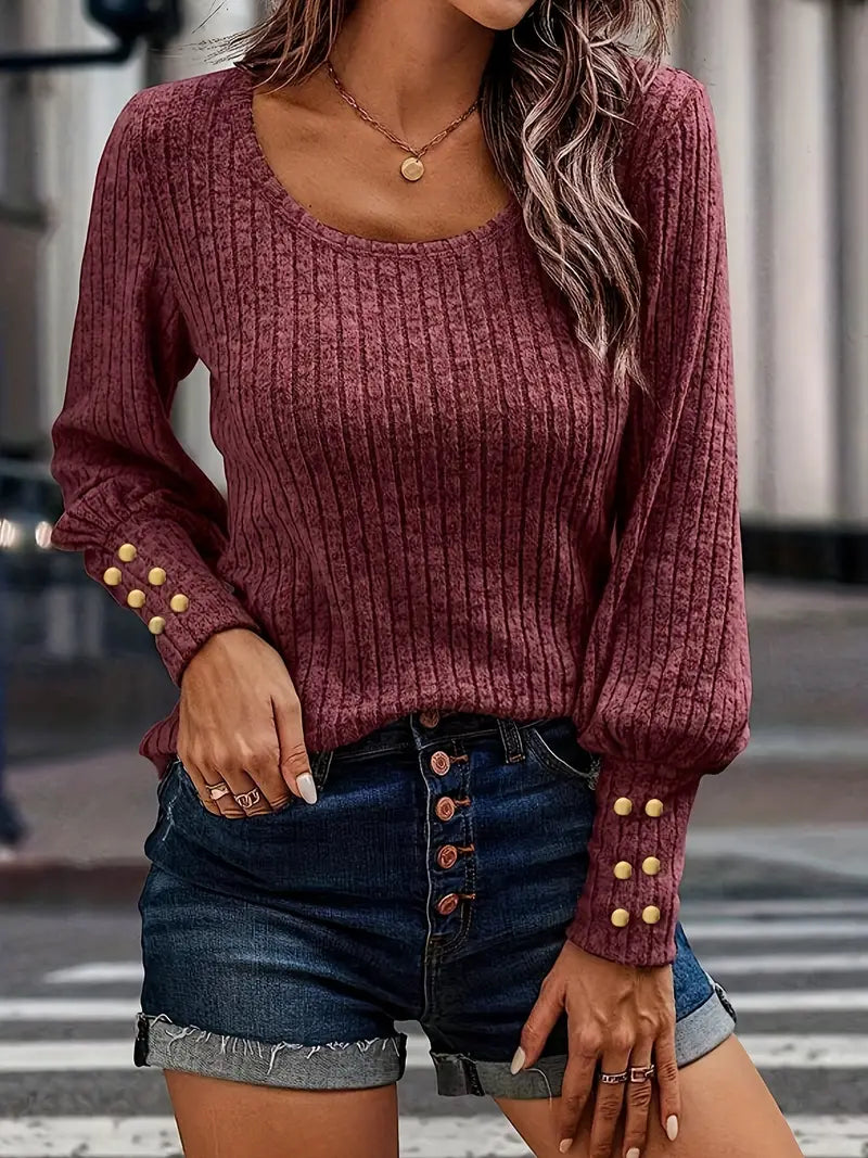 Solid Ribbed Crew Neck Sweater