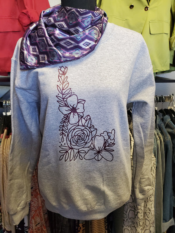 Light Grey Unisex Crew Neck "Idaho Floral"