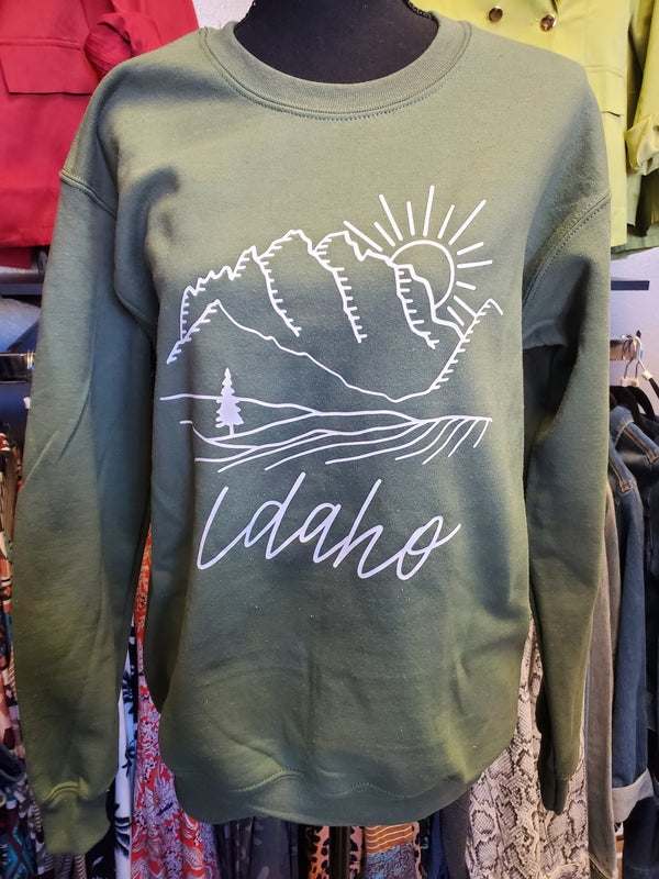 Green Unisex Crew Neck Idaho Mountains