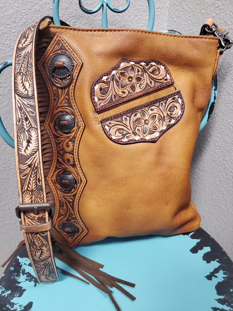 American Darling Brown Tooled Handbag