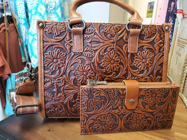 Trinity Ranch Floral Tooled Concealed Carry Tote/Crossbody