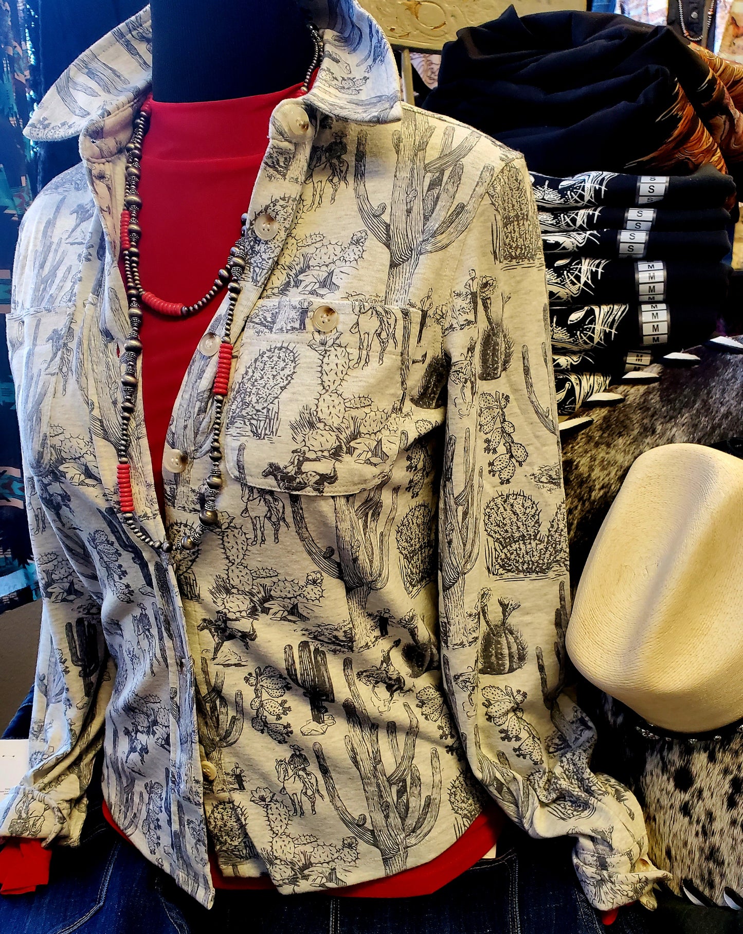 Brushed Western Cactus Print Shirt Jacket