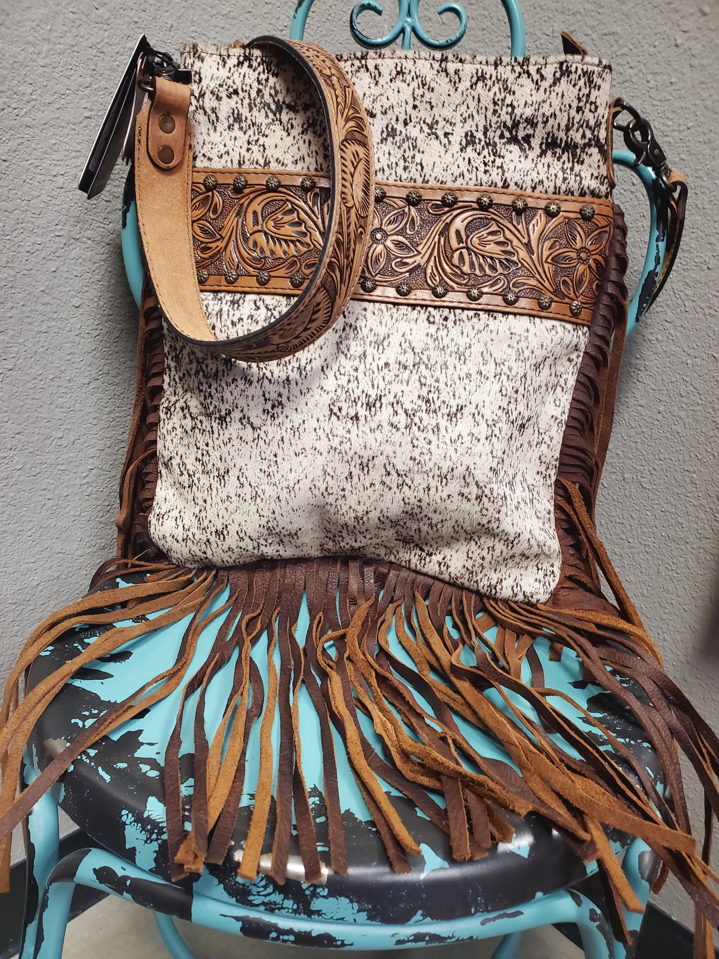 Tooled Leather and Cowhide CC American Darling Handbag