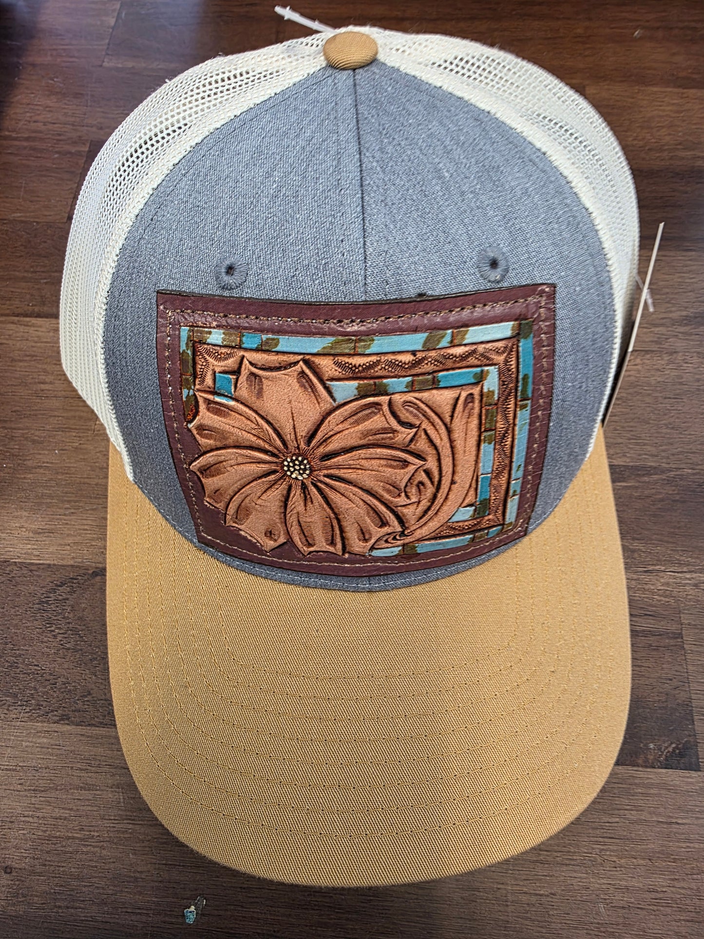 Hand Tooled Leather Patch Cap Western Cowgirl
