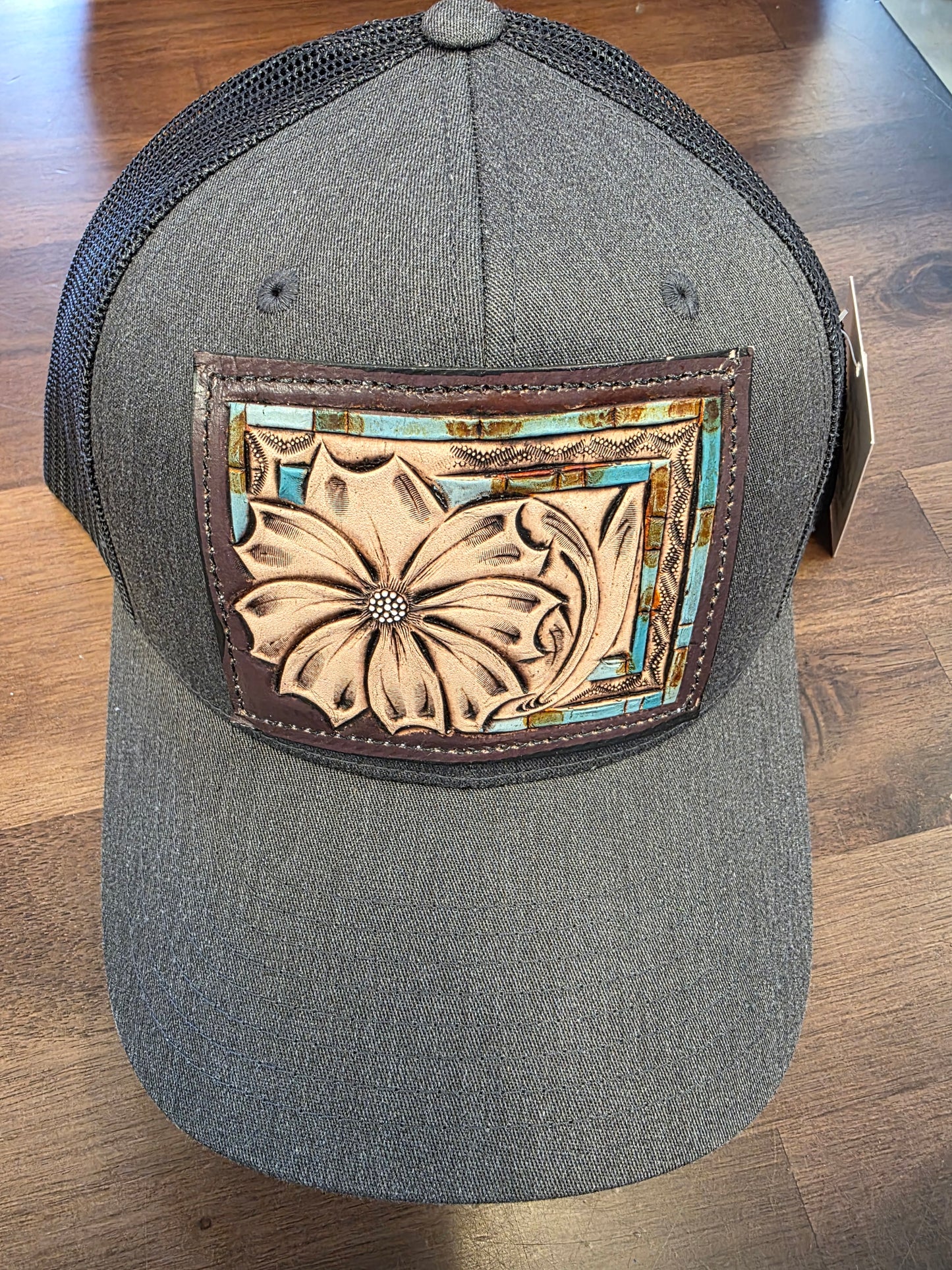 Hand Tooled Leather Patch Cap Western Cowgirl