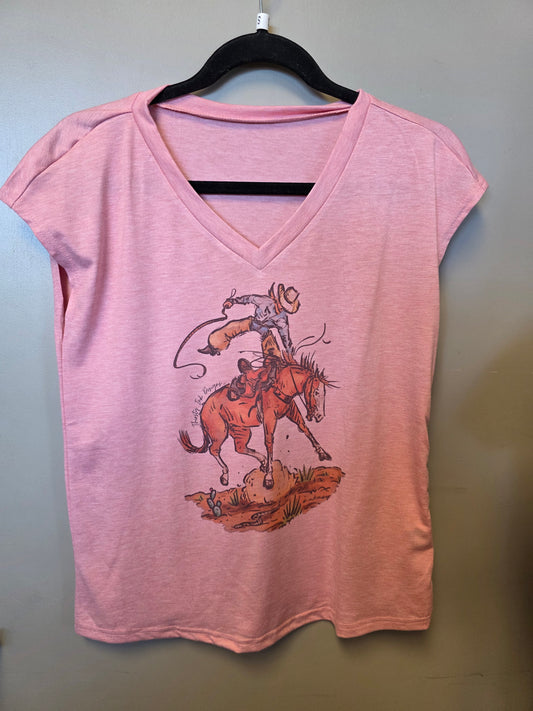 V-Neck Pink Bucking Horse