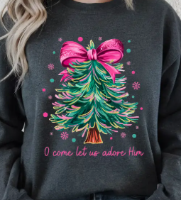 O Come Let Us Adore Him Christmas Tree T-Shirt